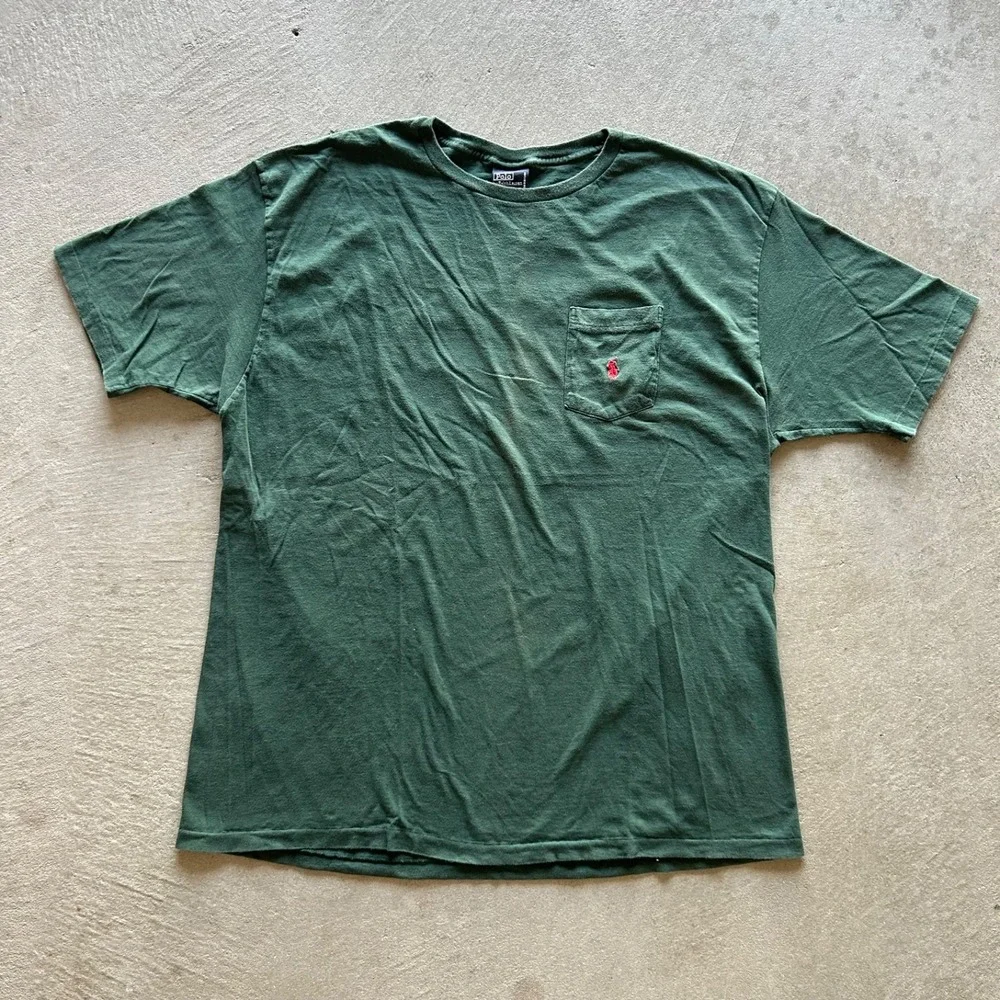 Vintage 90s Polo Ralph Lauren Shirt Size XL Forrest Green Pocket Pony USA Made
